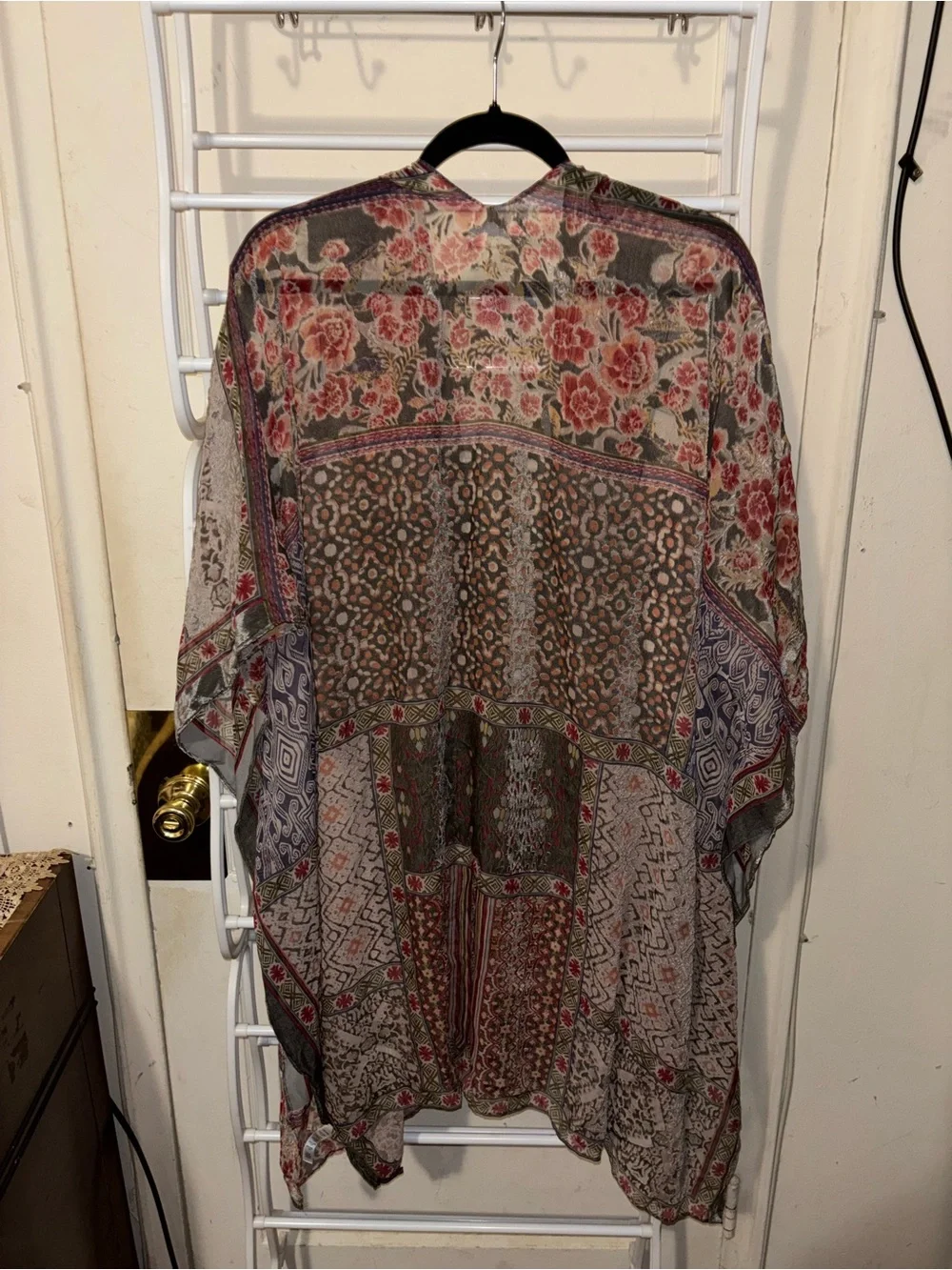 Free People Beguiled Patchwork Burnout Velvet Kimono Boho Festival Dark Romantic